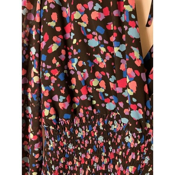 LEYDEN WOMENS SIZE XL 16/18 FAUX WRAP DRESS VNECK LONG SLEEVE DOT PATTERN - Picture 2 of 3